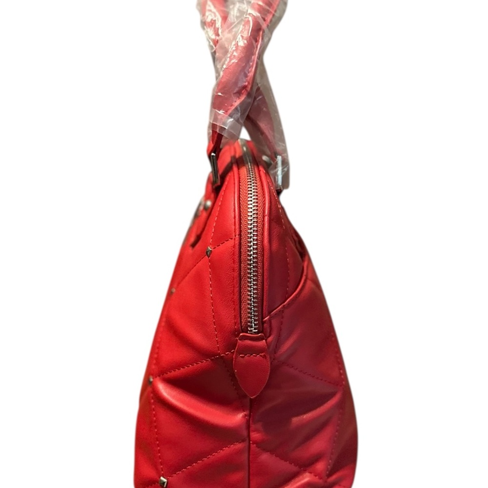 Badgley Mischka Red Quilted Satchel Crossbody | Silver Hardware | NWT - Picture 8 of 11